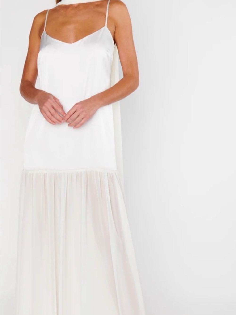 Show Me Your MuMu White Satin Slip Maxi Dress with Tulle Skirt